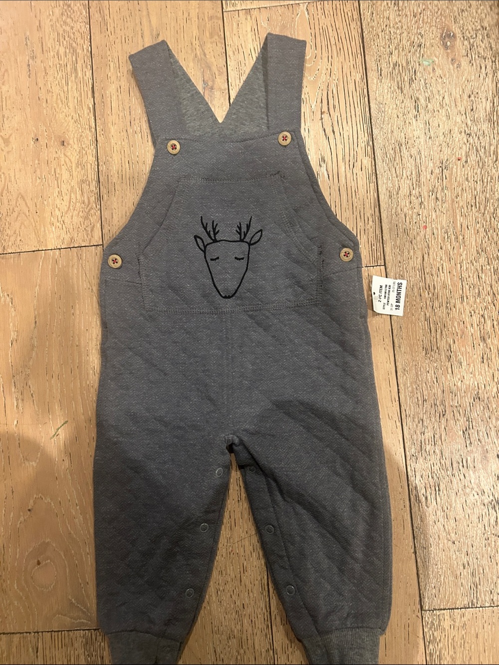 First Impressions Gray Knit Deer Overalls